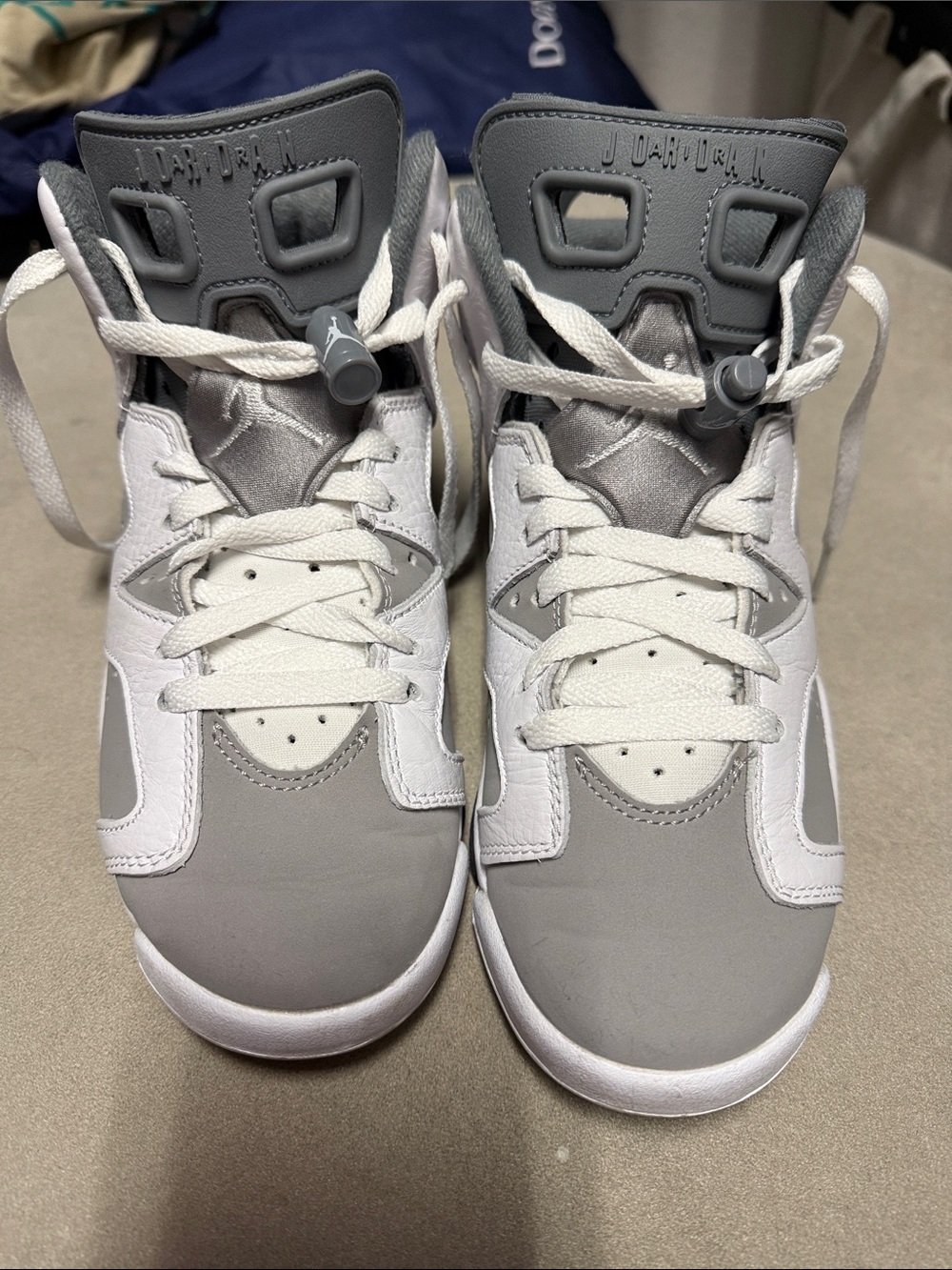 Jordans Gray and White High-Top Athletic Sneakers
